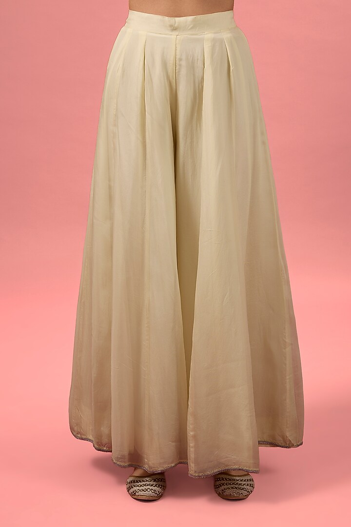 Off-White Ecru Lurex Georgette Hand-Embroidered Kurta Set by MAKAAN.51 at Pernia's Pop Up Shop