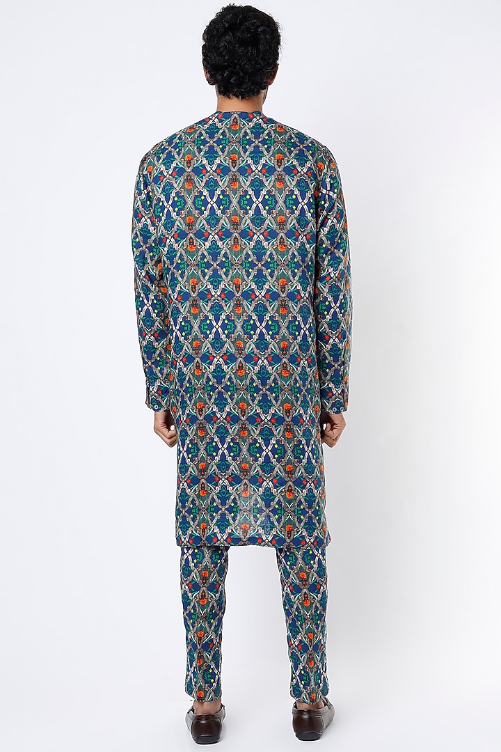 Blue Printed Kurta Set by Mr. Ajay Kumar at Pernia's Pop Up Shop