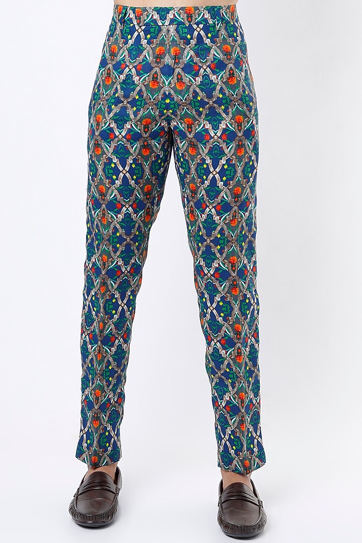 Blue Printed Kurta Set by Mr. Ajay Kumar at Pernia's Pop Up Shop