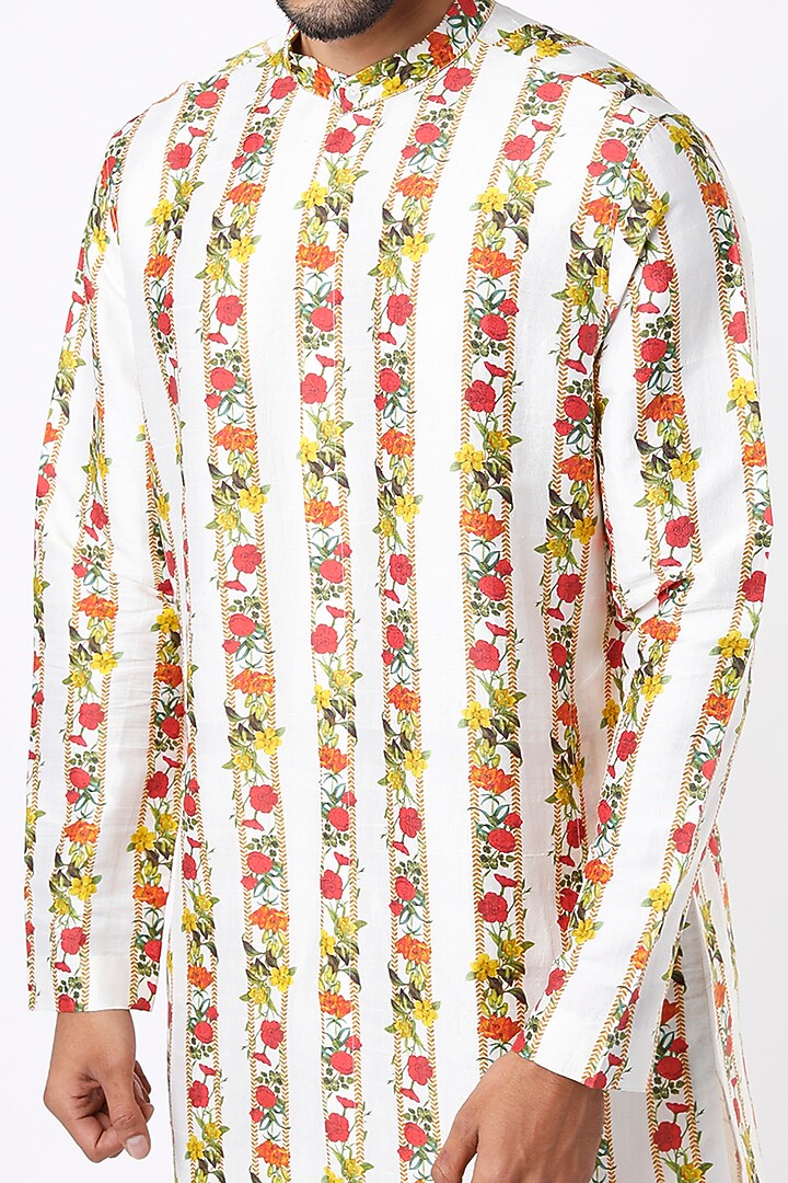 Beige Floral Printed Kurta Set by Mr. Ajay Kumar at Pernia's Pop Up Shop