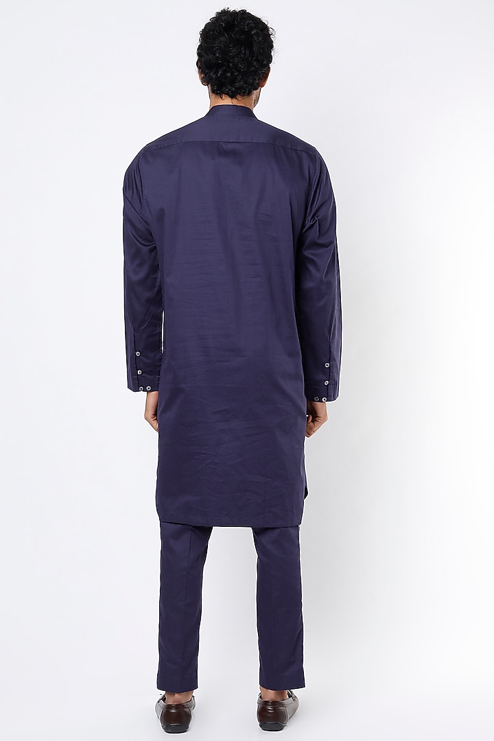 Navy Blue Printed Kurta Set by Mr. Ajay Kumar at Pernia's Pop Up Shop