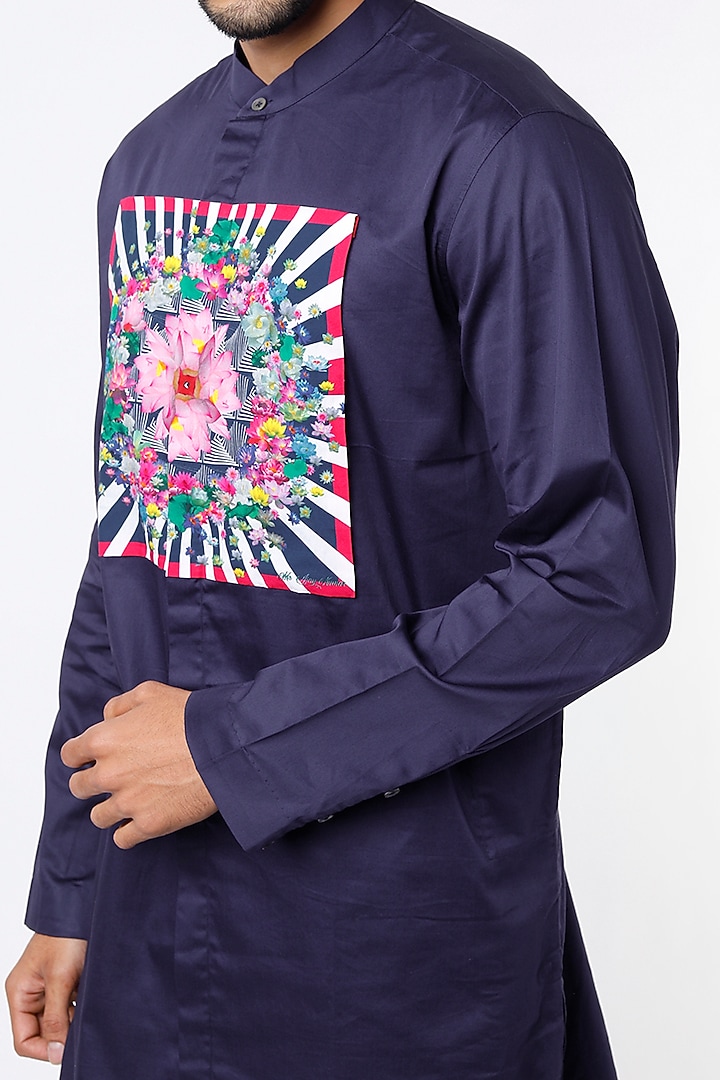 Navy Blue Printed Kurta Set by Mr. Ajay Kumar at Pernia's Pop Up Shop