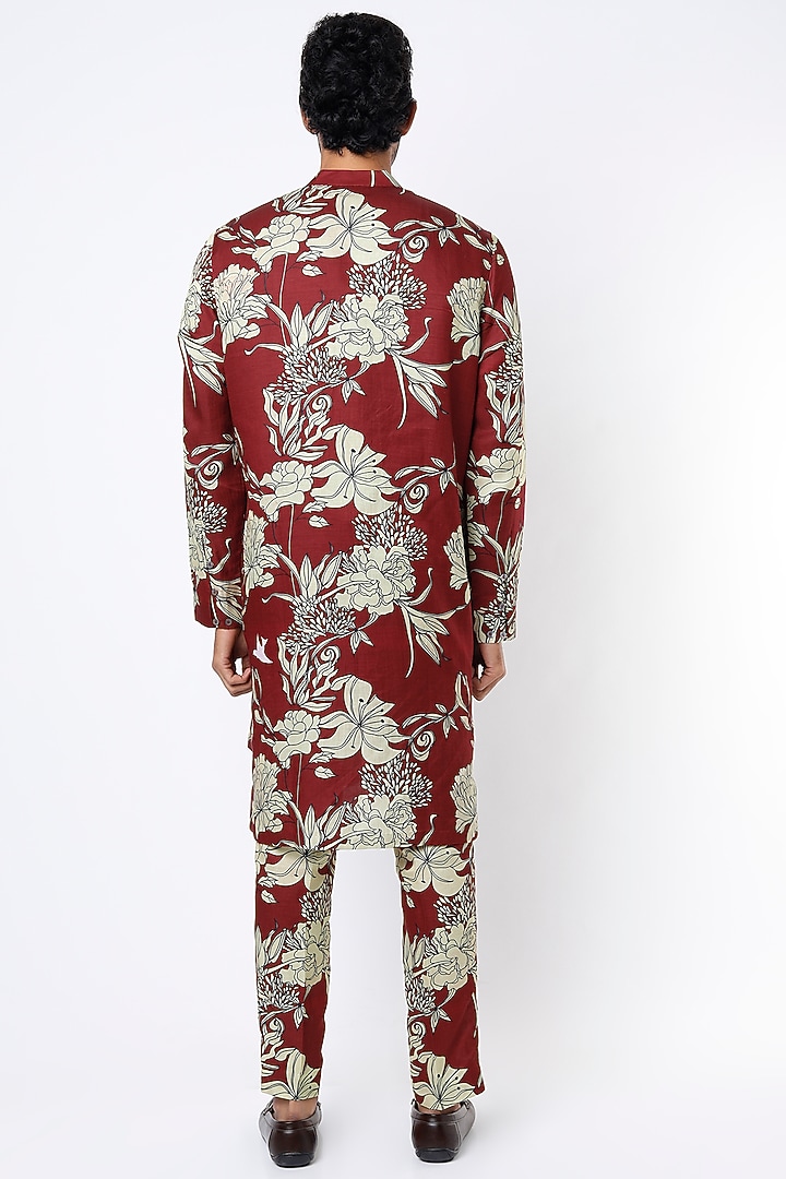 Maroon Printed Kurta Set by Mr. Ajay Kumar at Pernia's Pop Up Shop