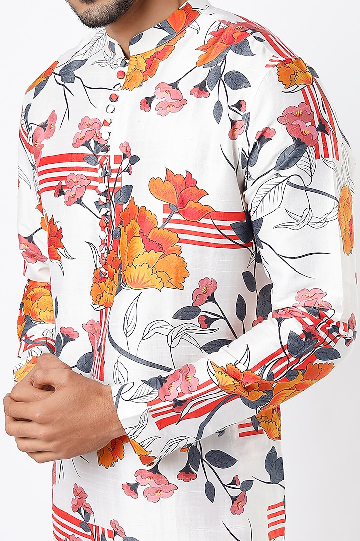 Beige Silk Printed Kurta Set by Mr. Ajay Kumar at Pernia's Pop Up Shop