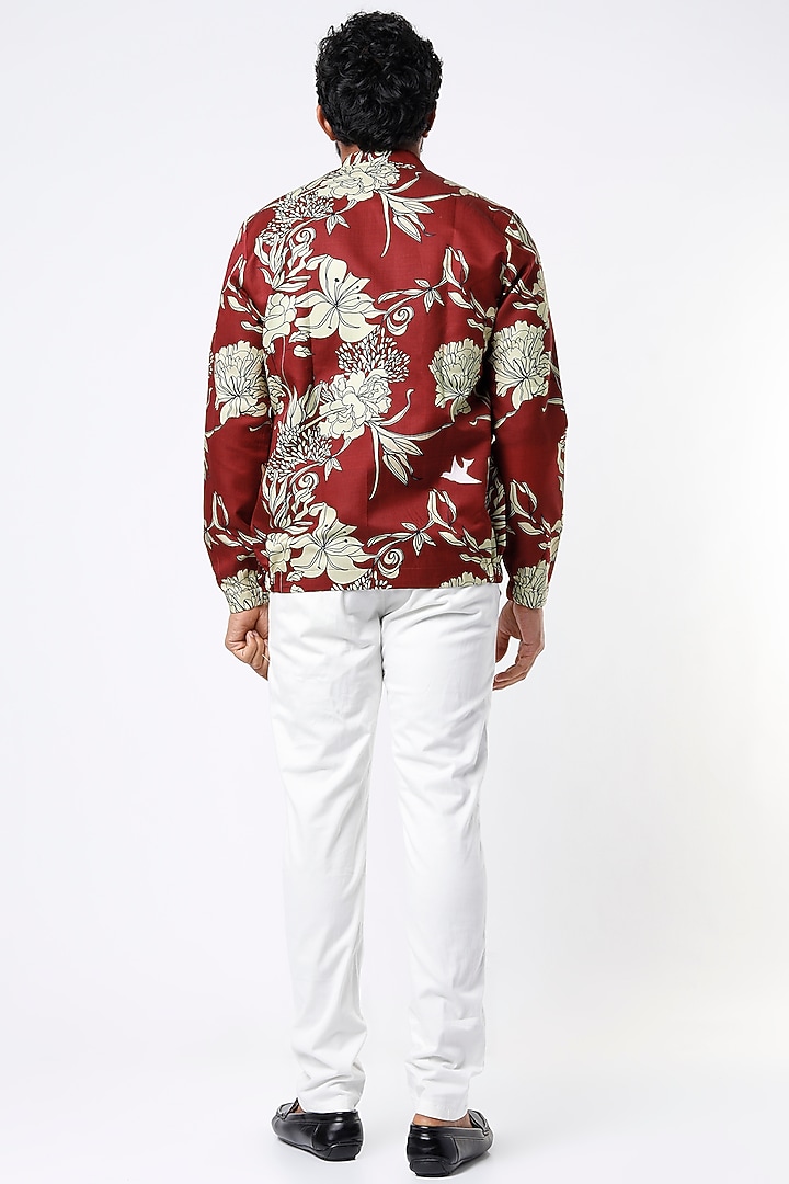 Maroon Floral Printed Jacket by Mr. Ajay Kumar at Pernia's Pop Up Shop