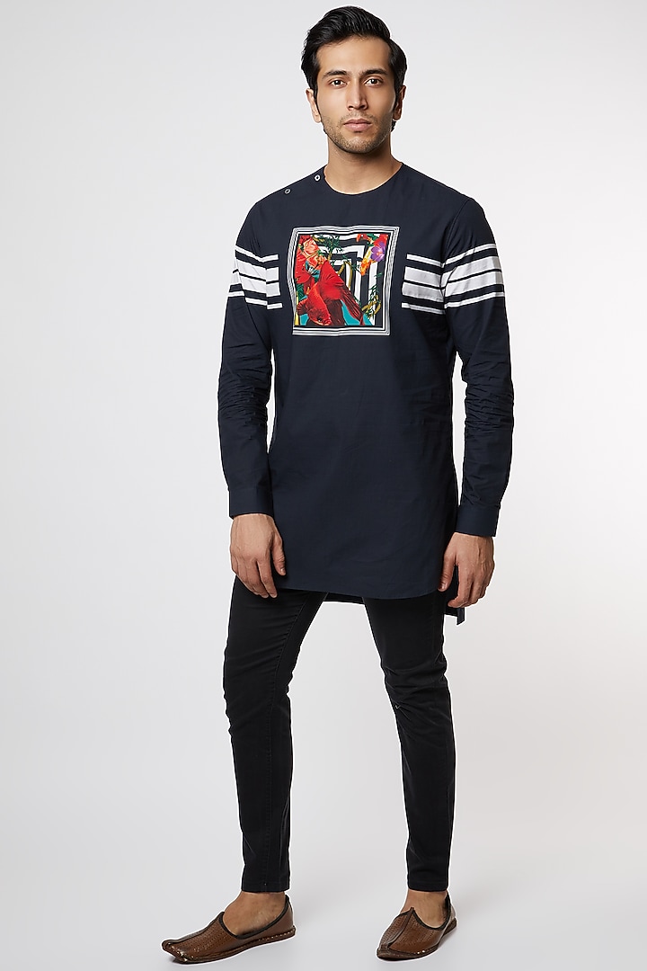 Black Printed Wedding Shirt by Mr. Ajay Kumar at Pernia's Pop Up Shop