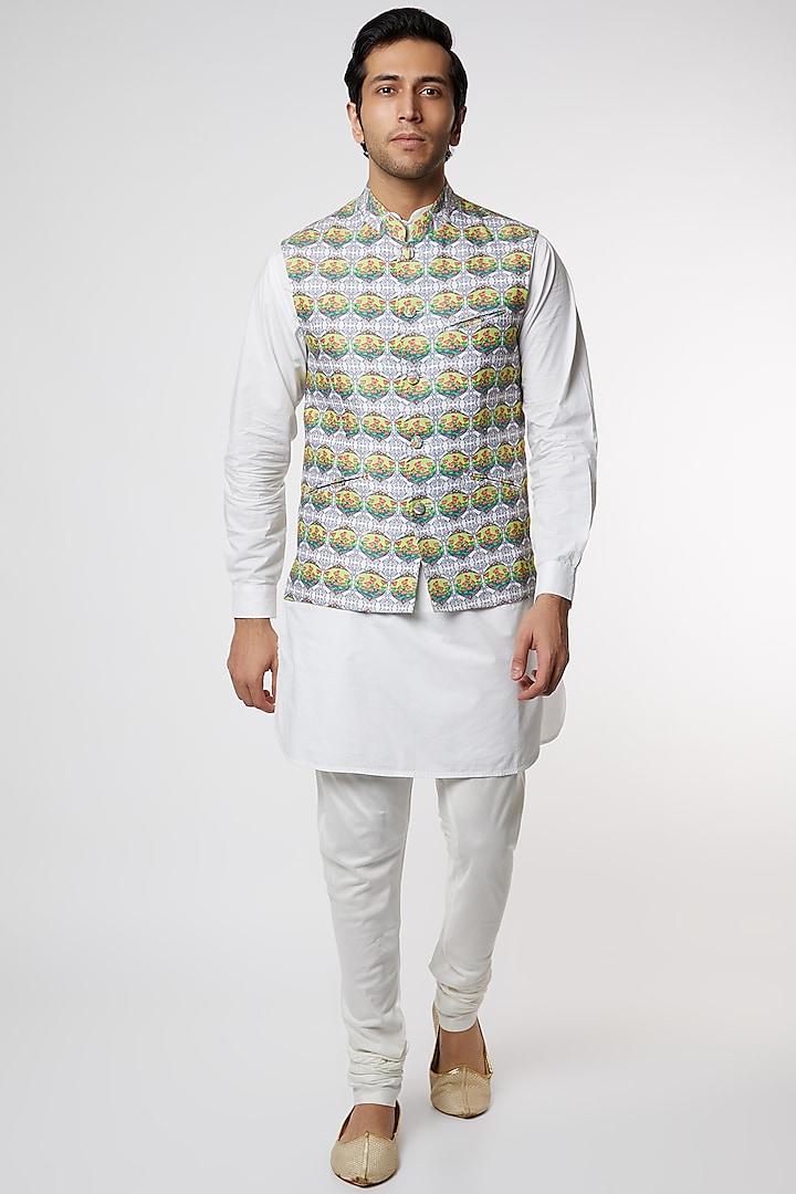 Grey Linen Bundi Jacket by Mr. Ajay Kumar