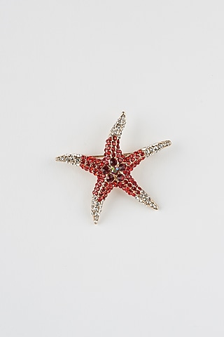 Red Rhinestone Starfish Brooch by Mr. Ajay Kumar