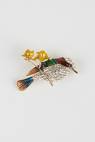 Yellow Hummingbird Enamel Brooch by Mr. Ajay Kumar