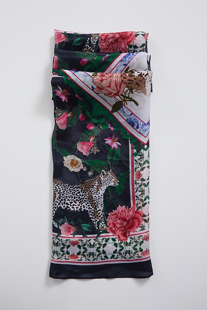 Navy Blue Leopard Printed Scarf by Mr. Ajay Kumar at Pernia's Pop Up Shop