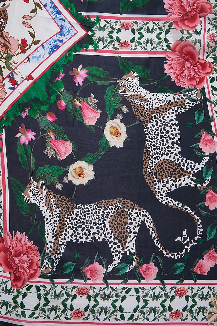 Navy Blue Leopard Printed Scarf by Mr. Ajay Kumar at Pernia's Pop Up Shop