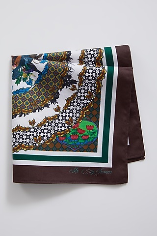 Brown Floral Printed Pocket Square by Mr. Ajay Kumar