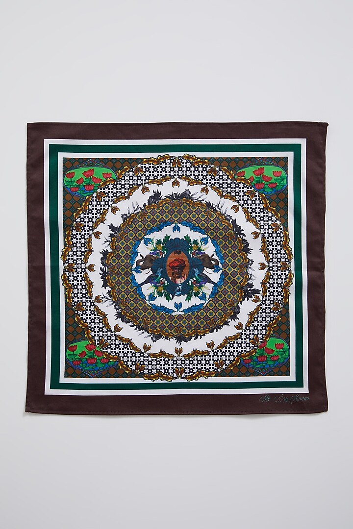 Brown Floral Printed Pocket Square by Mr. Ajay Kumar at Pernia's Pop Up Shop