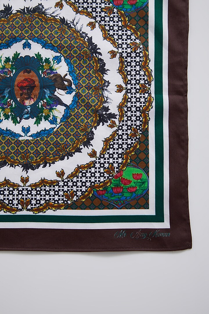 Brown Floral Printed Pocket Square by Mr. Ajay Kumar at Pernia's Pop Up Shop