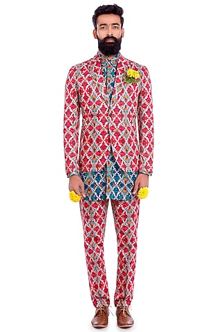 Red Printed Jacket by Mr. Ajay Kumar