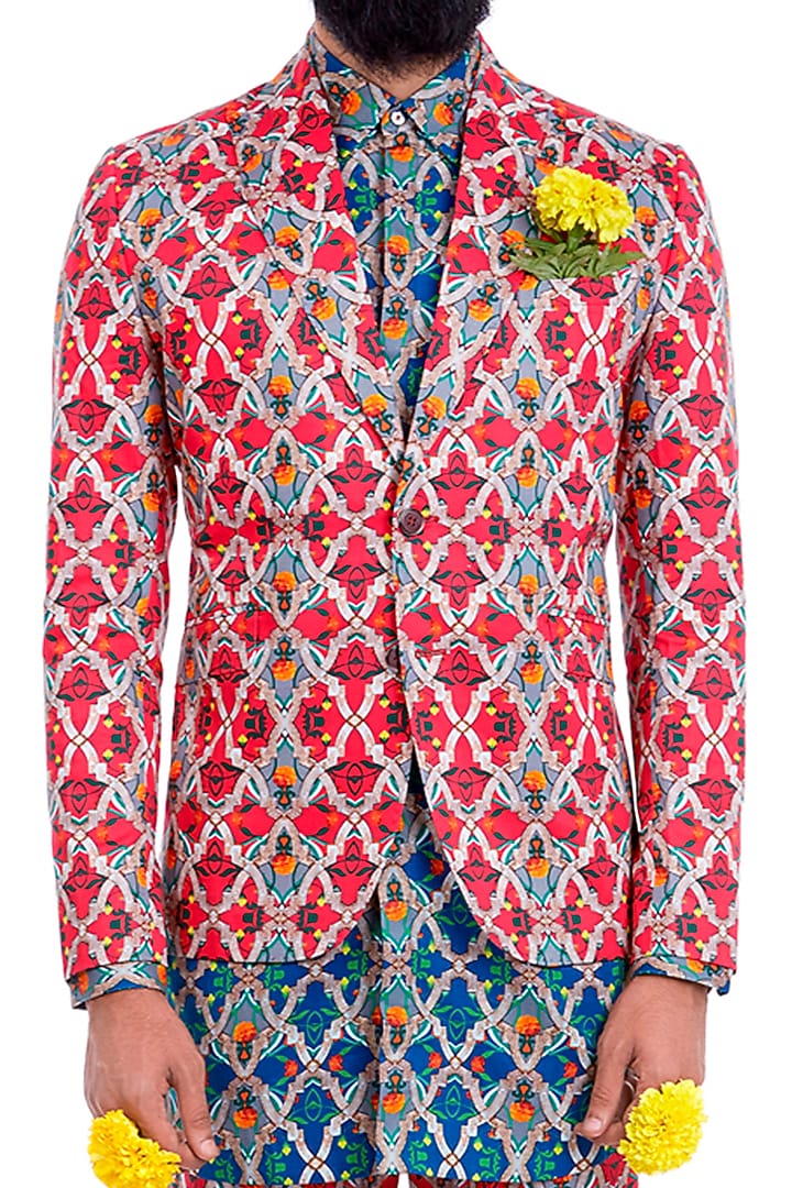 Red Printed Jacket by Mr. Ajay Kumar at Pernia's Pop Up Shop