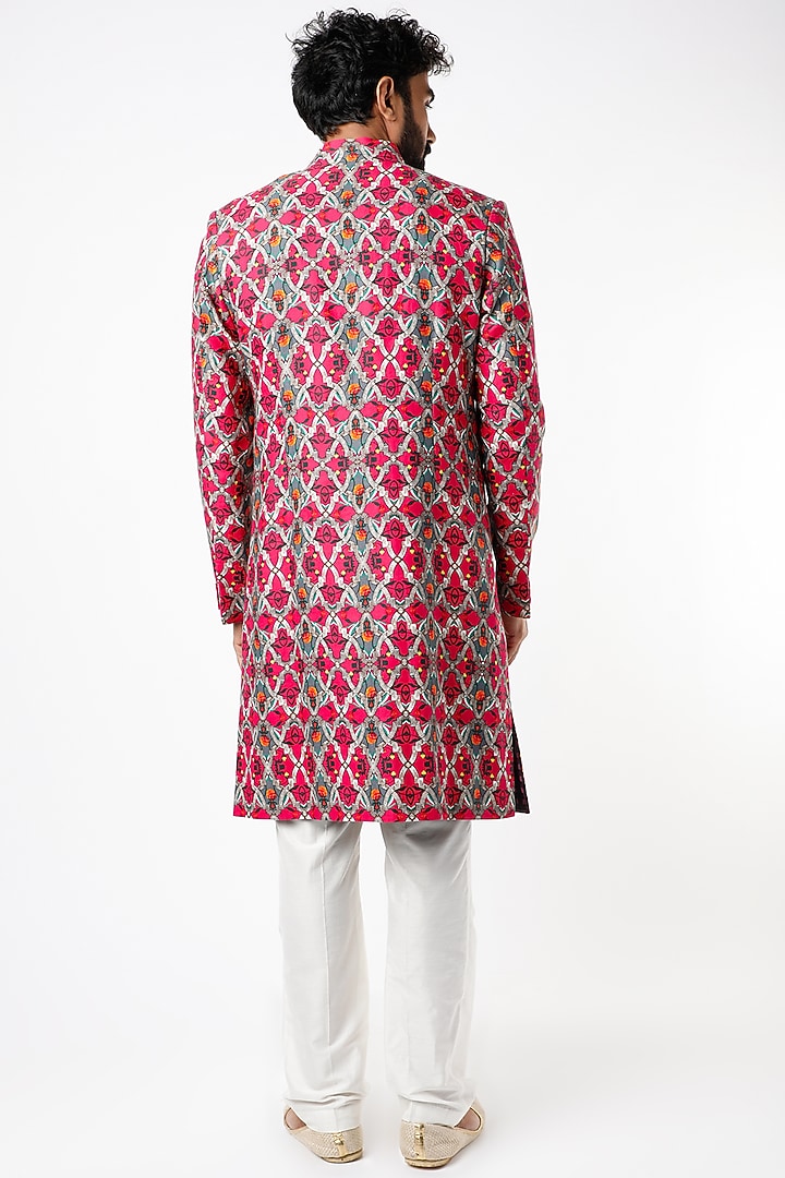 Red Floral Printed Wedding Sherwani by Mr. Ajay Kumar at Pernia's Pop Up Shop