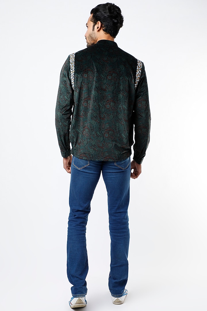 Dark Green Velvet Bomber Jacket by Mr. Ajay Kumar at Pernia's Pop Up Shop
