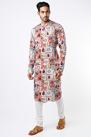 Grey Printed Kurta Set by Mr. Ajay Kumar