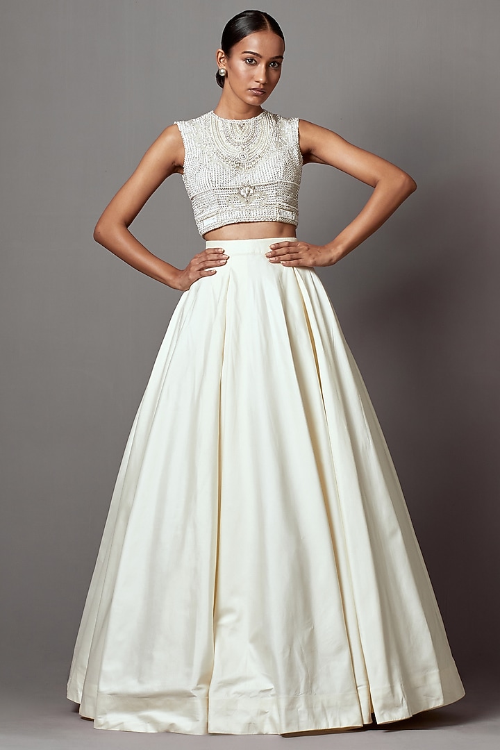 Ivory Taffeta Skirt Set by Mala and Kinnary at Pernia's Pop Up Shop