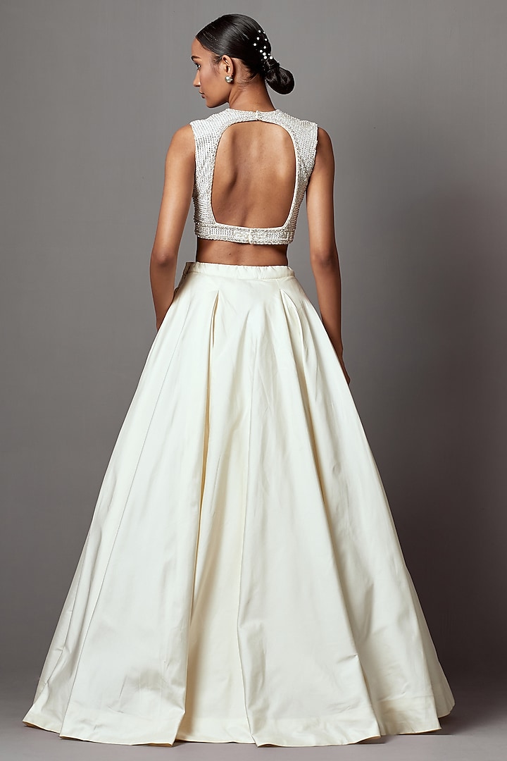 Ivory Taffeta Skirt Set by Mala and Kinnary at Pernia's Pop Up Shop