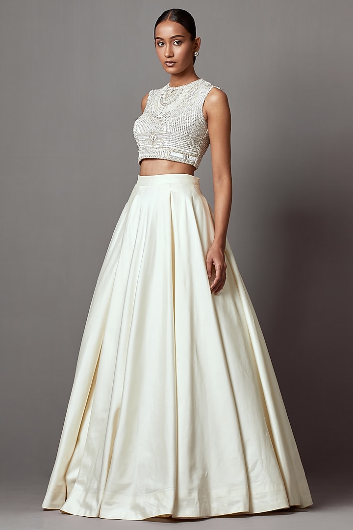 Ivory Taffeta Skirt Set by Mala and Kinnary at Pernia's Pop Up Shop