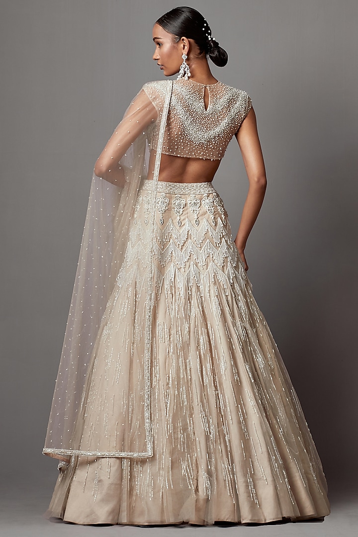 Greige Net Handwork Bridal Lehenga Set by Mala and Kinnary at Pernia's Pop Up Shop