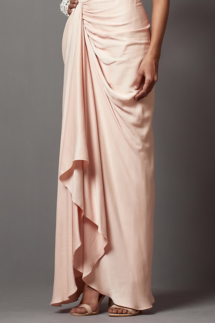 Pastel Pink Dull Crepe Satin Wrap Skirt Set by Mala and Kinnary at Pernia's  Pop Up Shop