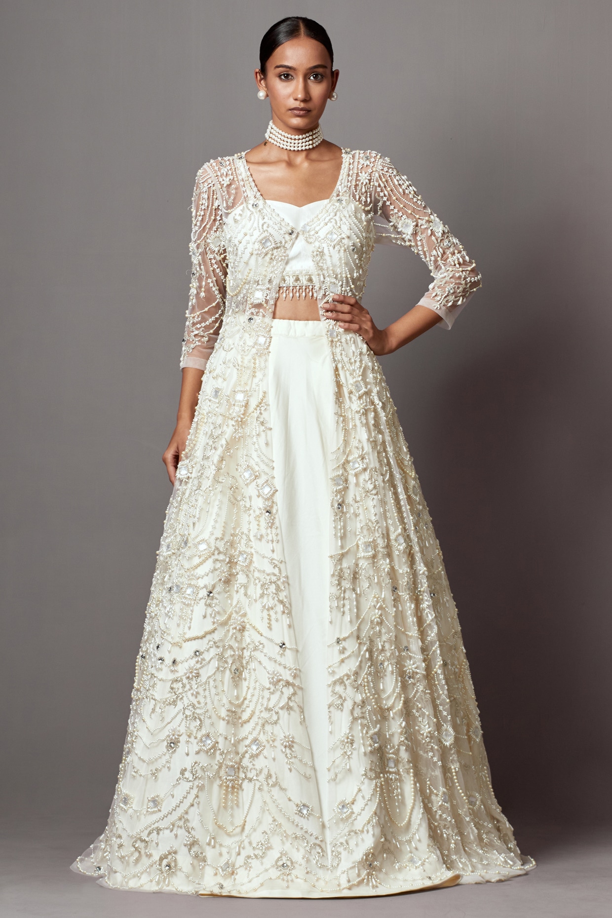 White Net Lehenga Choli with Sequins Work - Dress me Royal