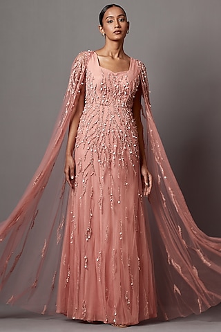 Shop Onion Pink Embroidered Flowy Gown for Women Online from