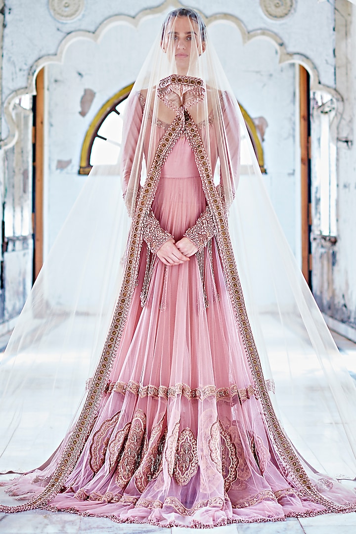 Blush Pink Gown With Tassels by Mala and Kinnary