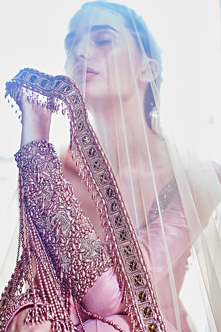 Blush Pink Gown With Tassels by Mala and Kinnary at Pernia's Pop Up Shop