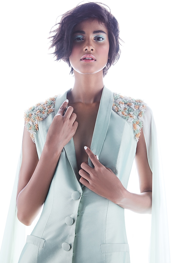 Mint Embroidered Pant Set by Mala and Kinnary at Pernia's Pop Up Shop