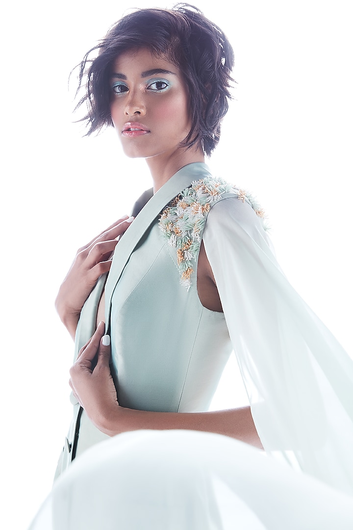 Mint Embroidered Pant Set by Mala and Kinnary at Pernia's Pop Up Shop