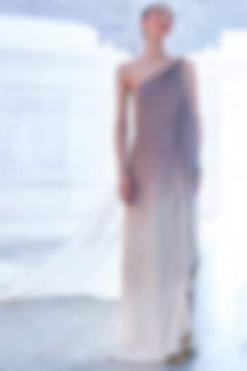 White One Shoulder Ombre Engagement Gown by Mala and Kinnary at Pernia's Pop Up Shop