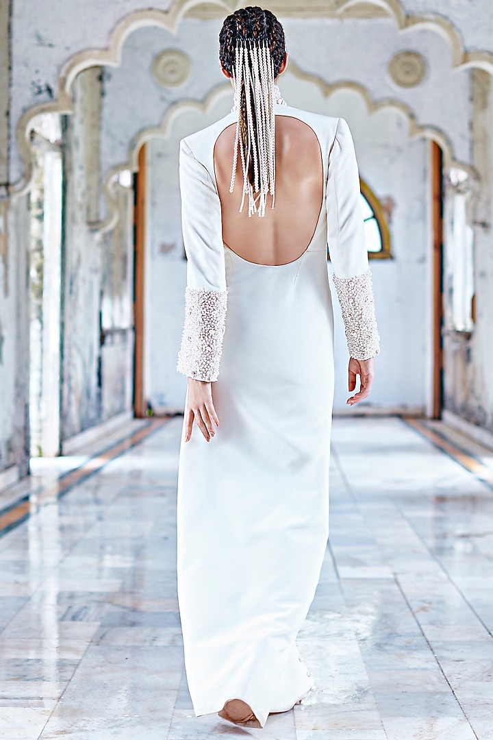Ivory Embellished Jacket Wedding Gown by Mala and Kinnary at Pernia's Pop Up Shop