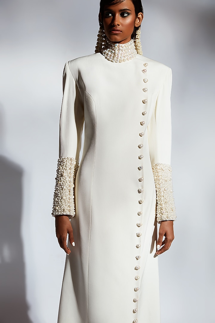 Ivory Embellished Jacket Wedding Gown by Mala and Kinnary at Pernia's Pop Up Shop