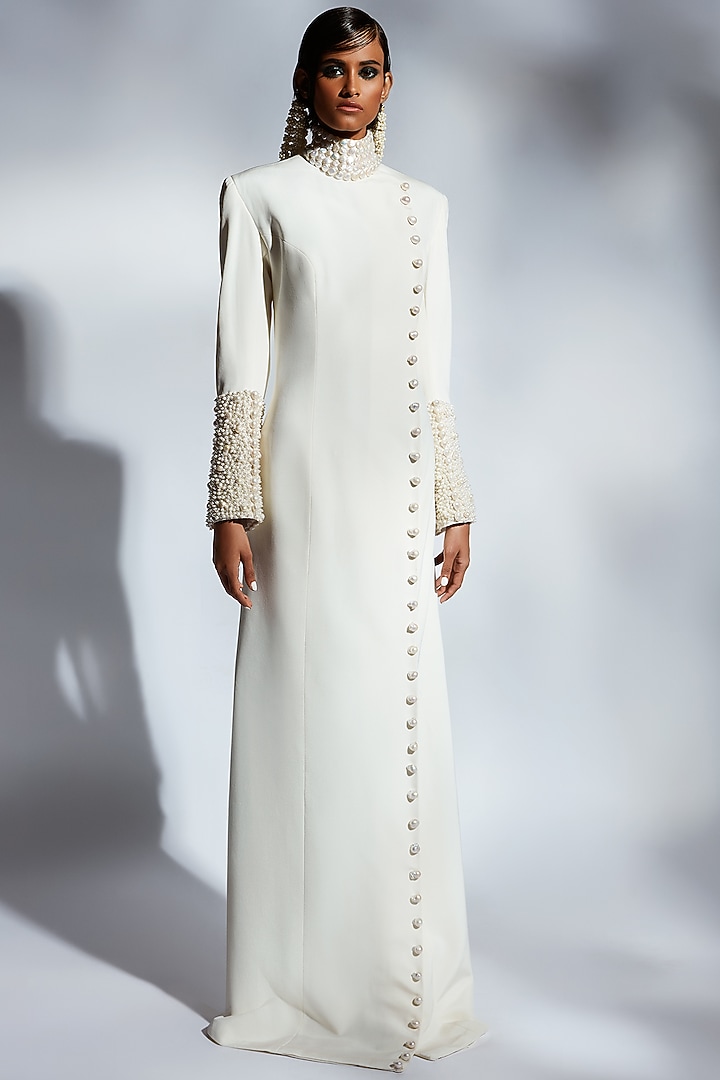 Ivory Embellished Jacket Wedding Gown by Mala and Kinnary at Pernia's Pop Up Shop