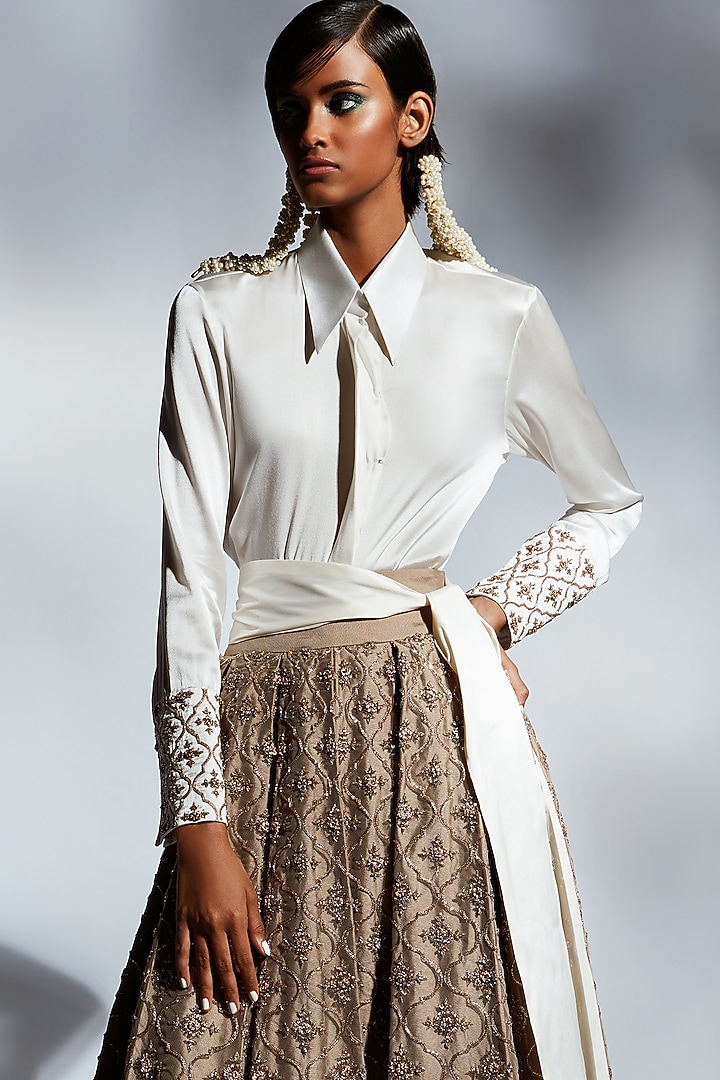 White Embroidered Shirt by Mala and Kinnary at Pernia's Pop Up Shop