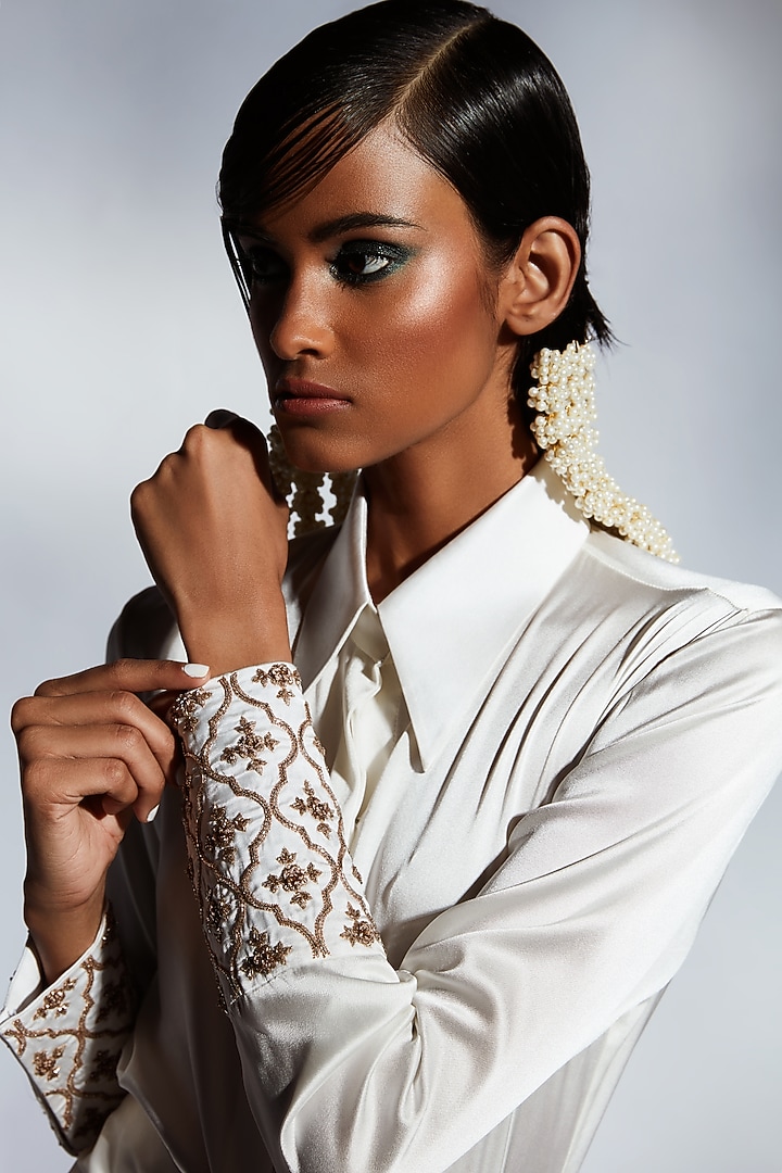 White Embroidered Shirt by Mala and Kinnary at Pernia's Pop Up Shop