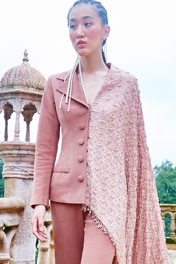 Beige Pant Set With Handwork by Mala and Kinnary at Pernia's Pop Up Shop
