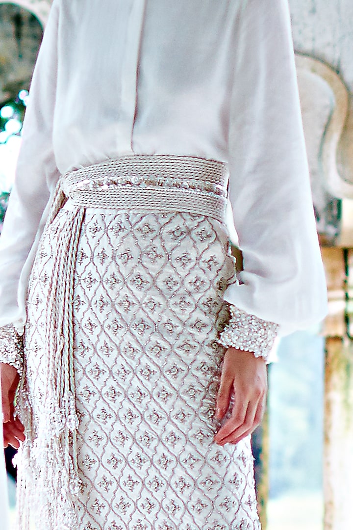 White Emrbodiered Skirt by Mala and Kinnary at Pernia's Pop Up Shop