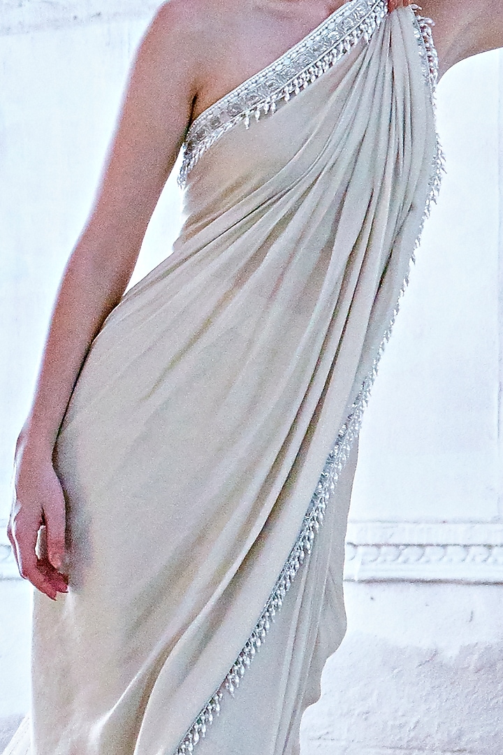 White Bridal Saree With Handwork by Mala and Kinnary at Pernia's Pop Up Shop