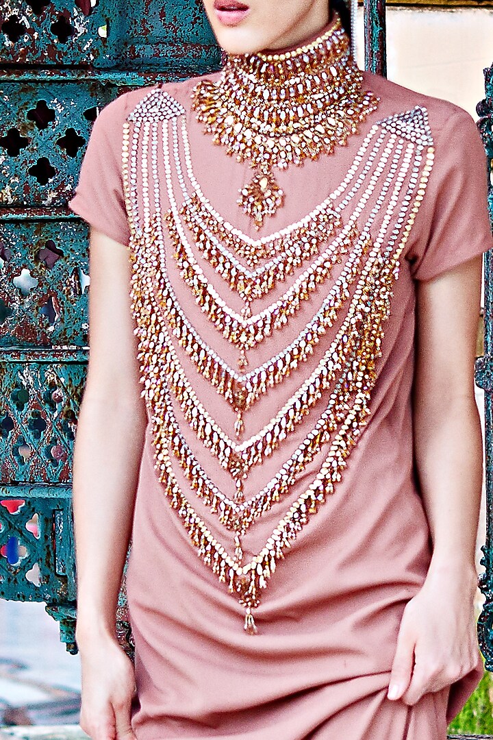 Pink Double Georgette Bridal Gown With Handwork by Mala and Kinnary at Pernia's Pop Up Shop