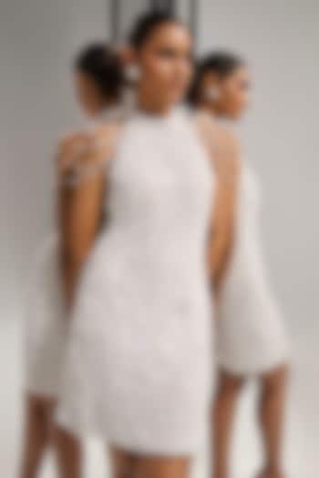 White Tulle Mirror Hand Embroidered Mini Party Wear Dress by Mala and Kinnary at Pernia's Pop Up Shop