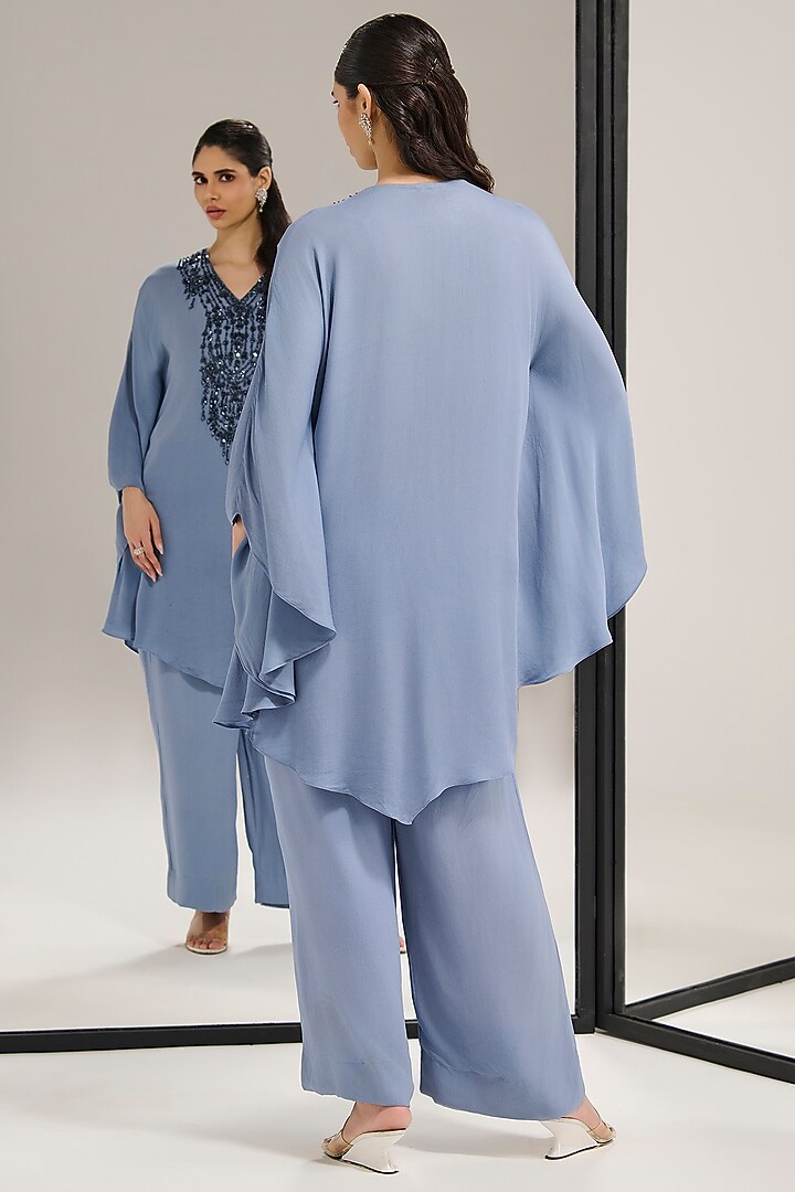 Grey Georgette Hand Embroidered Kaftan Set by Mala and Kinnary at Pernia's Pop Up Shop