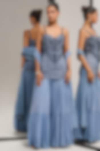Serene Grey Georgette Bridal Sharara Set by Mala and Kinnary at Pernia's Pop Up Shop