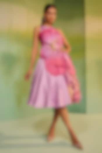 Lavender Ombre Satin 3D Floral Applique Embroidered Party Wear Dress by Mala and Kinnary at Pernia's Pop Up Shop