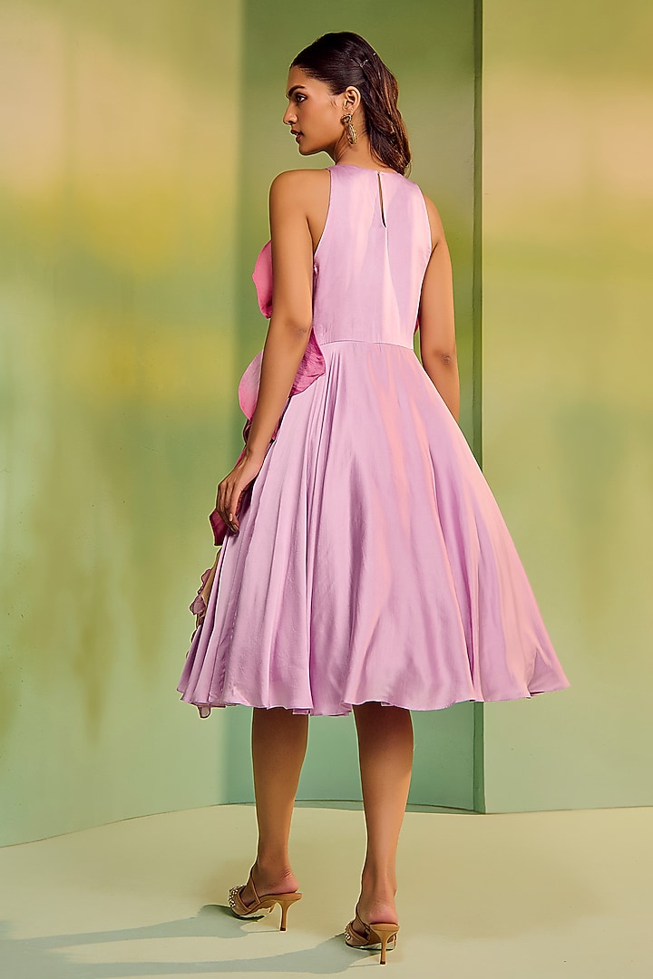 Lavender Ombre Satin 3D Floral Applique Embroidered Party Wear Dress by Mala and Kinnary at Pernia's Pop Up Shop