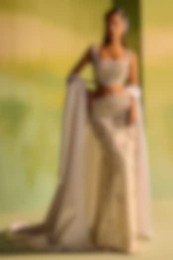 Ivory Georgette Skirt Set by Mala and Kinnary at Pernia's Pop Up Shop
